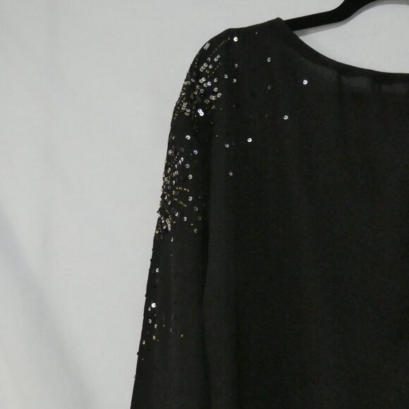 LOVE & LEGEND | size 18 | Sheer Black Sequin Embellished Blouse | Tassel Tie - Picture 9 of 14